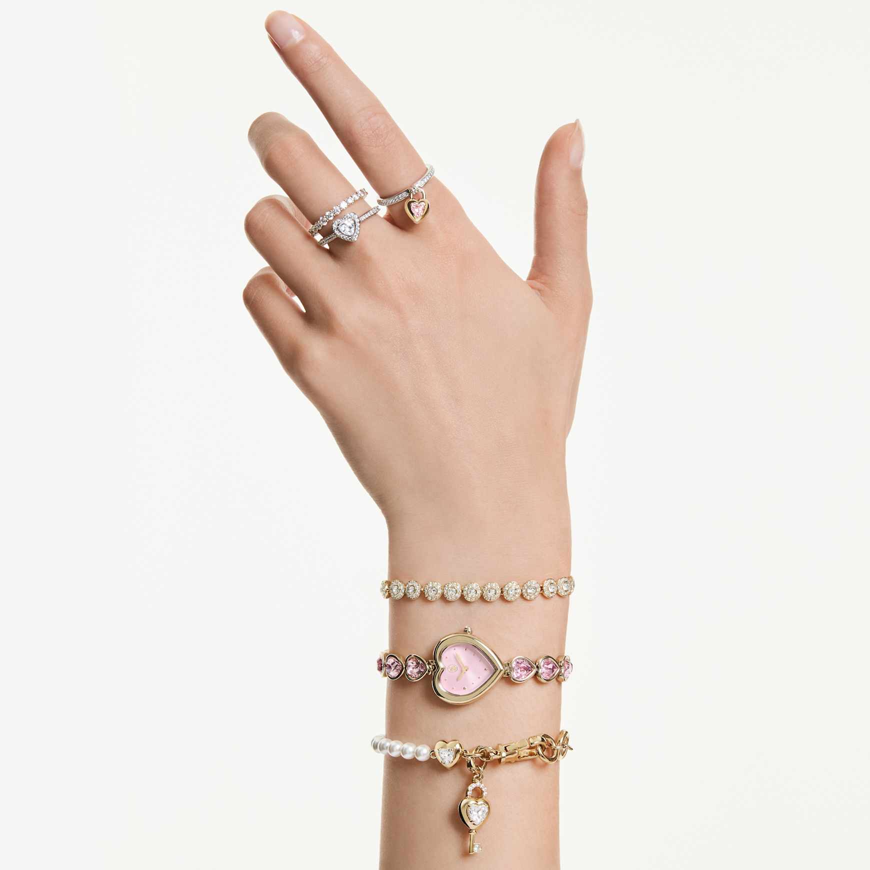 Una Angelic bracelet, Round cut, White, 18K gold finish