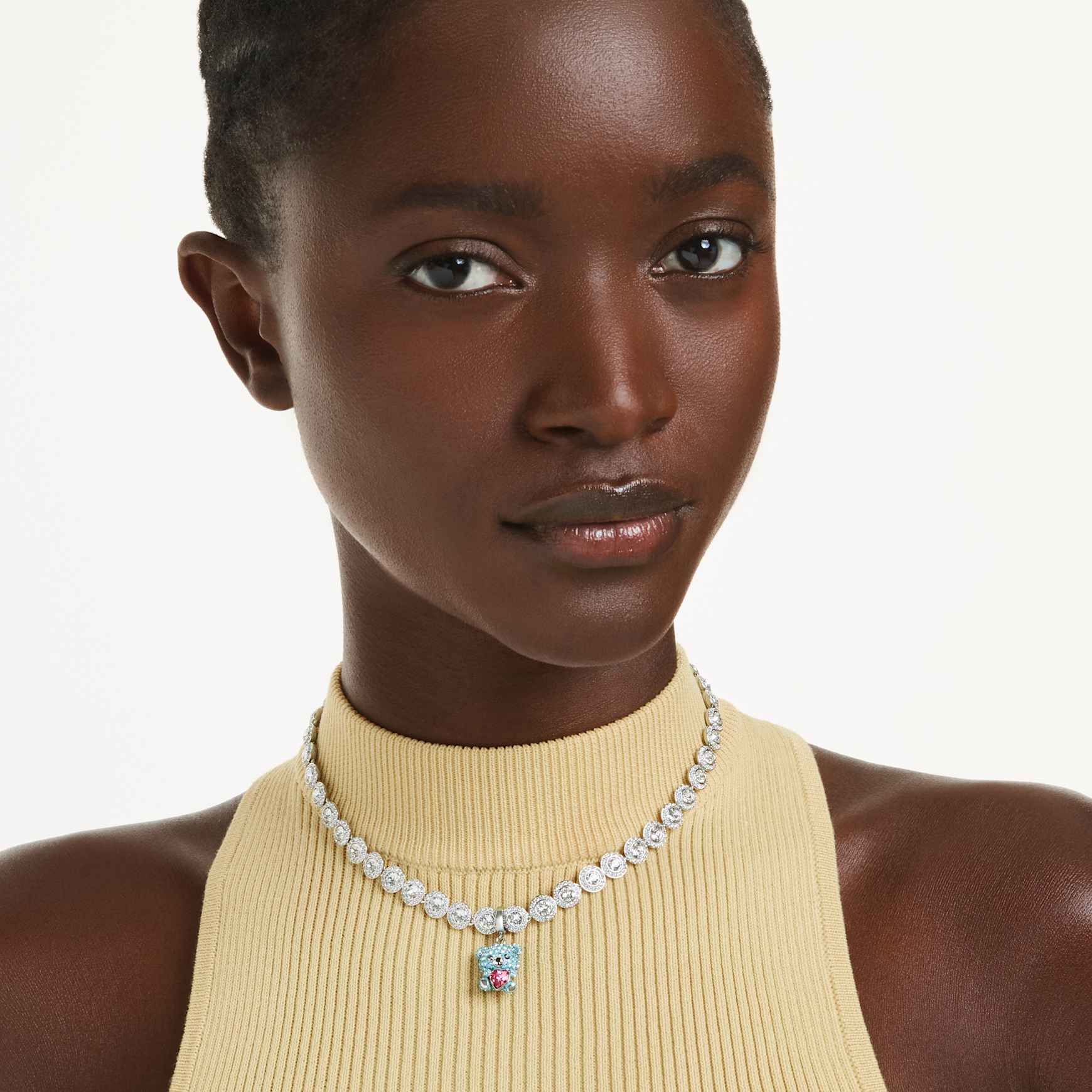 Idyllia charm, Mixed cuts, Teddy, Blue, Rhodium plated by SWAROVSKI