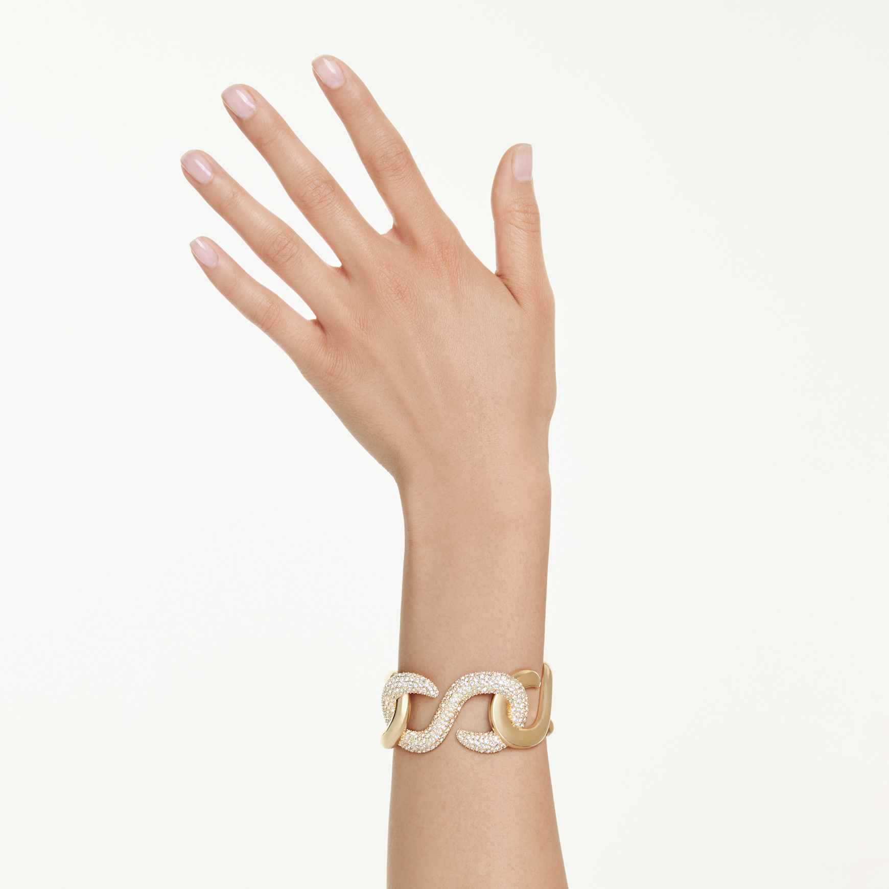 Dextera cuff, Round cut, White, 18K gold finish