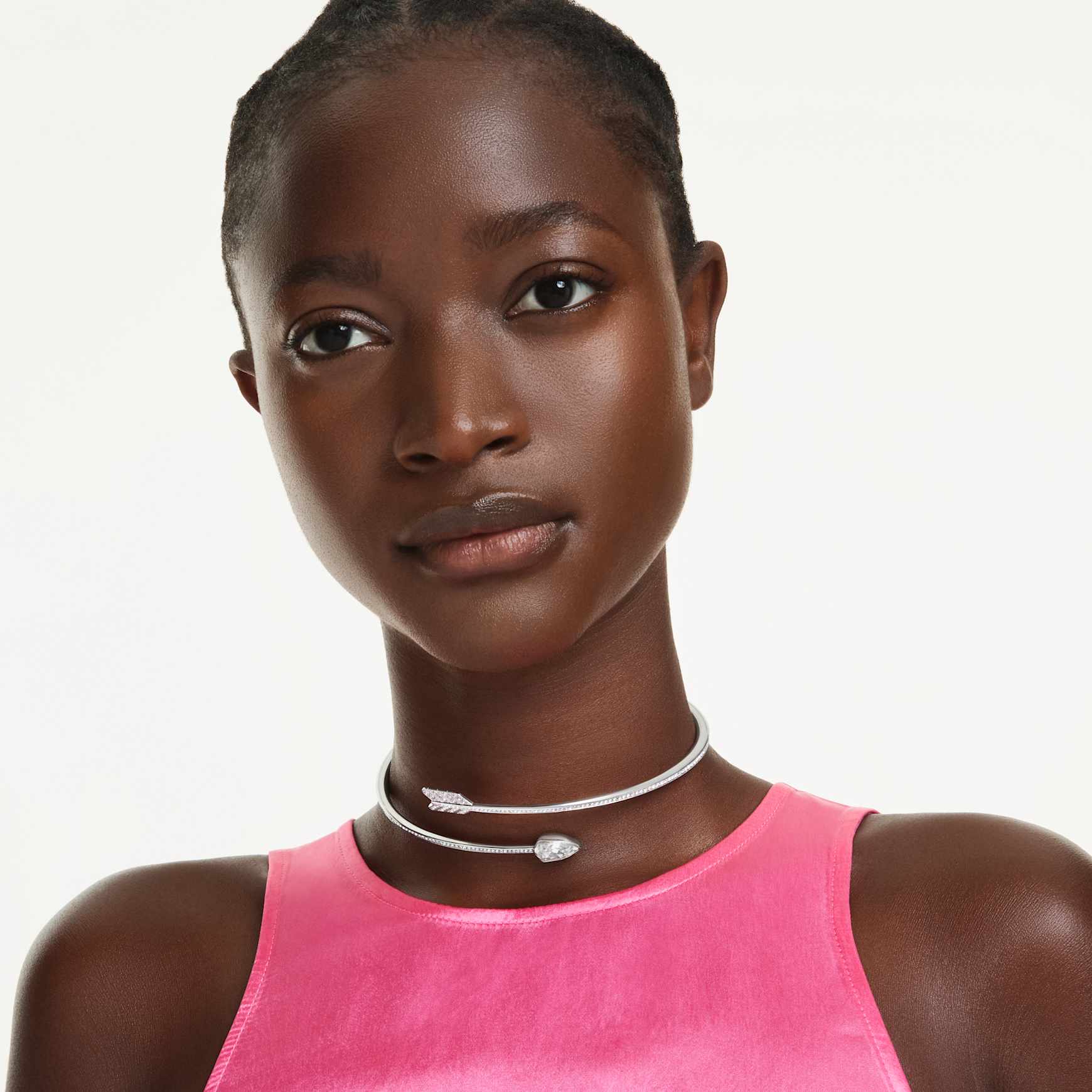 Idyllia choker, Mixed cuts, Arrow, White, Rhodium plated by SWAROVSKI