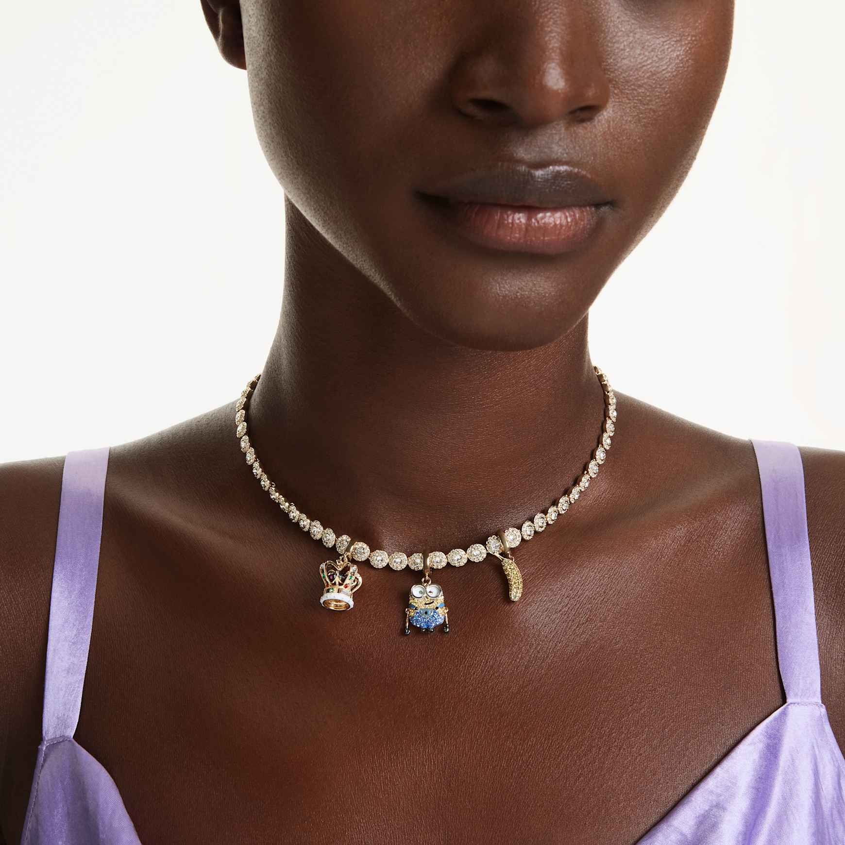 Minions Crown charm, Mixed cuts, Multicolored, Gold-tone plated