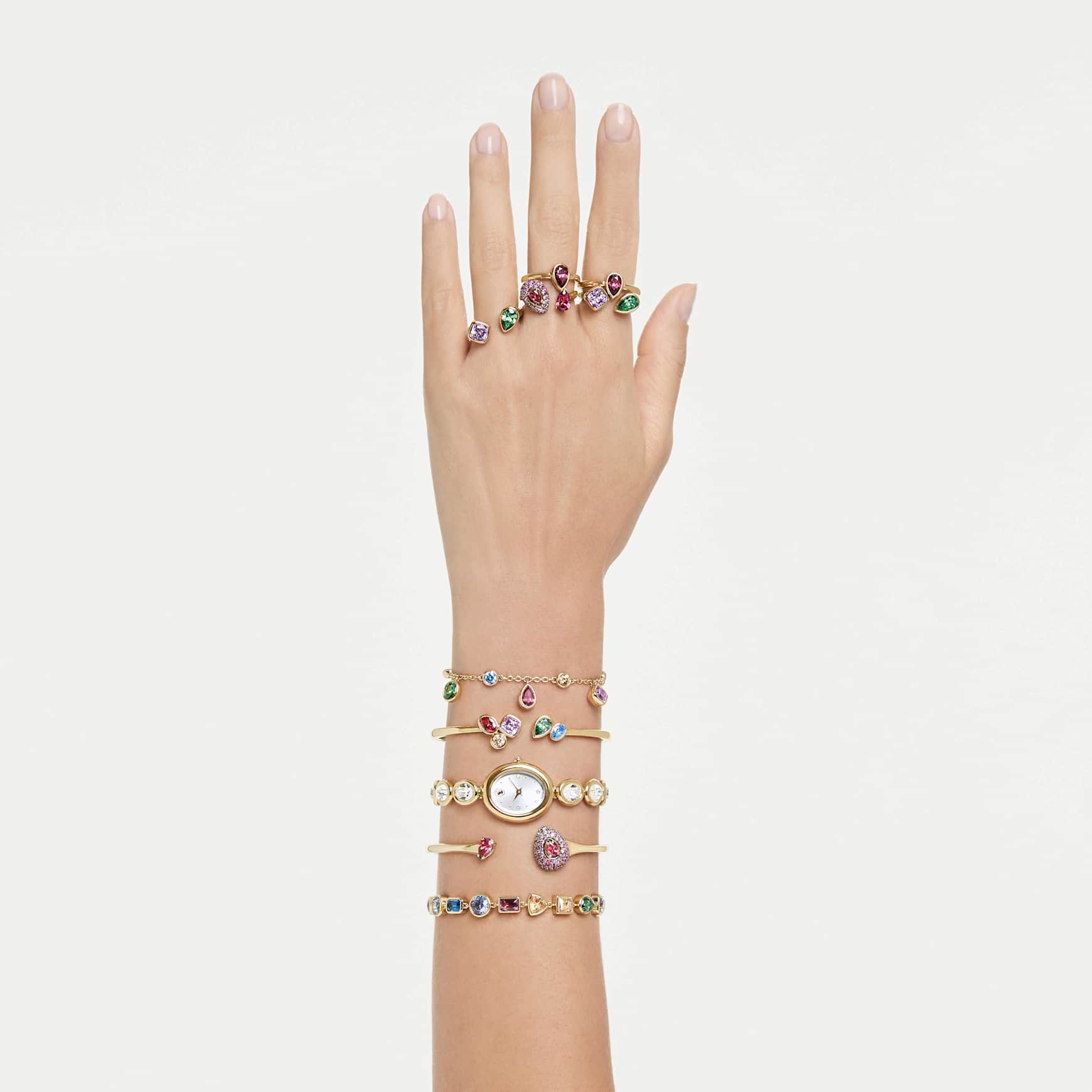 Imber bangle, Mixed cuts, Multicolored, 18K gold finish - Swarovski, 5753258
