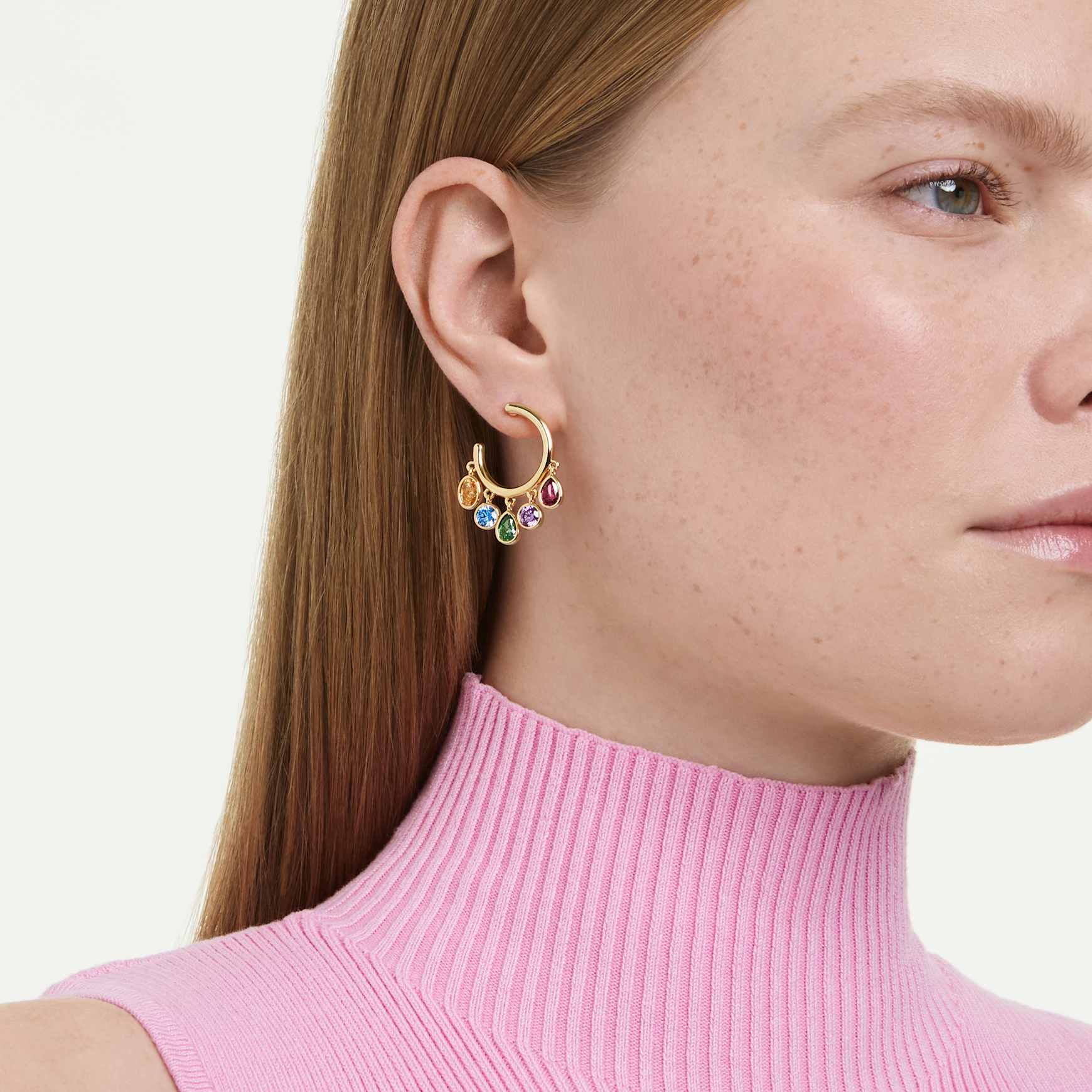 Imber hoop earrings, Mixed cuts, Multicolored, 18K gold finish