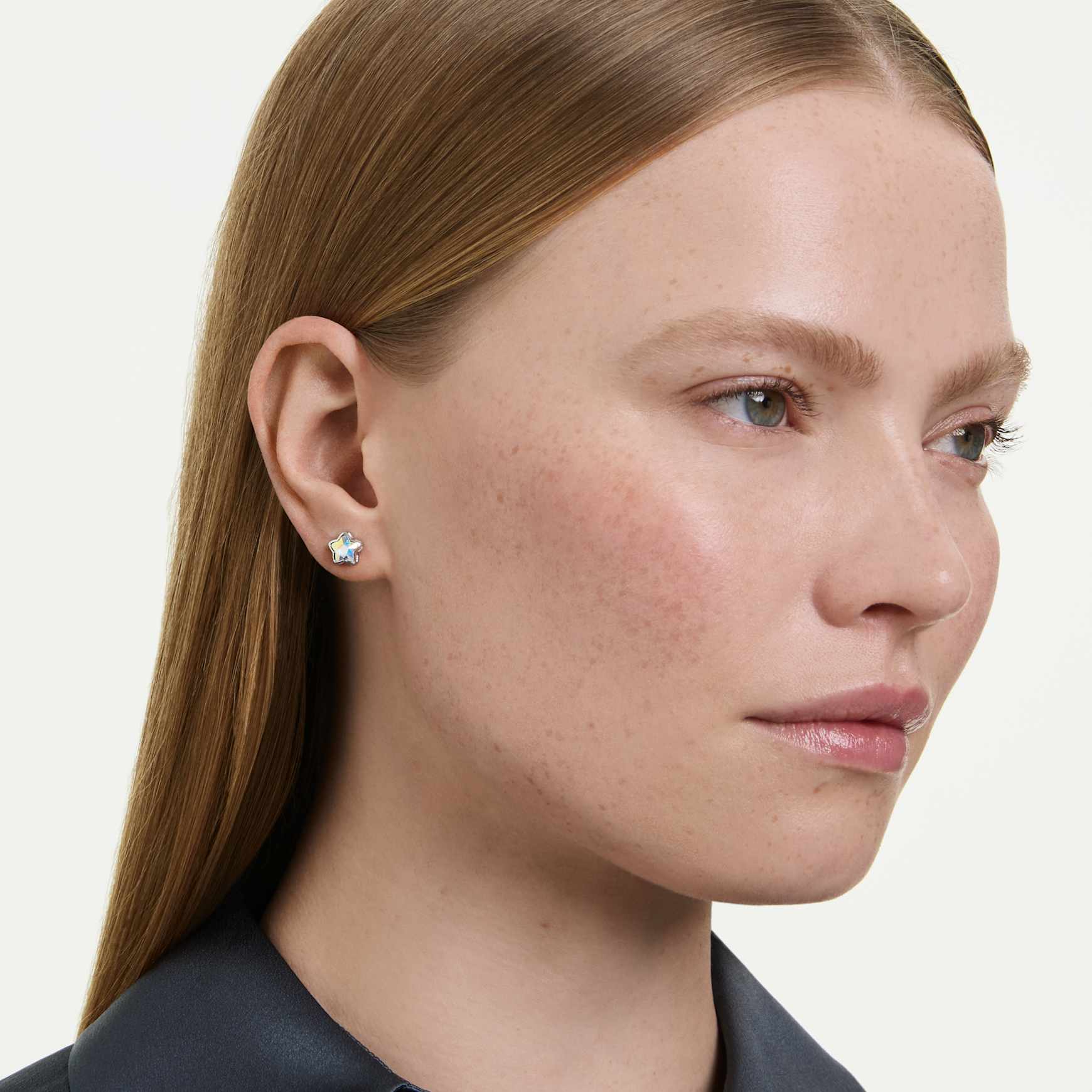 Chroma earrings, Mixed cuts, Star, White, Rhodium plated