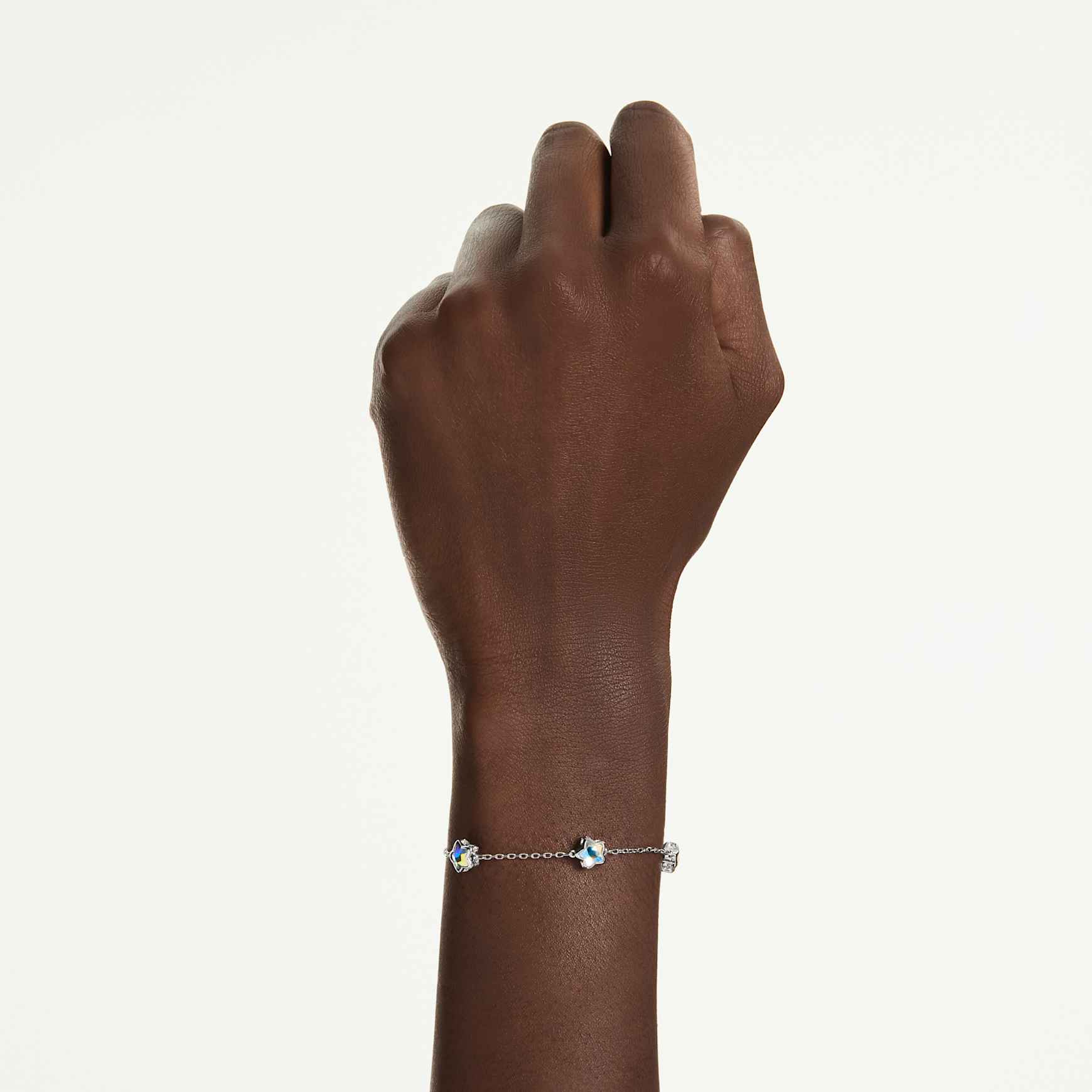 Chroma bracelet, Star, White, Rhodium plated