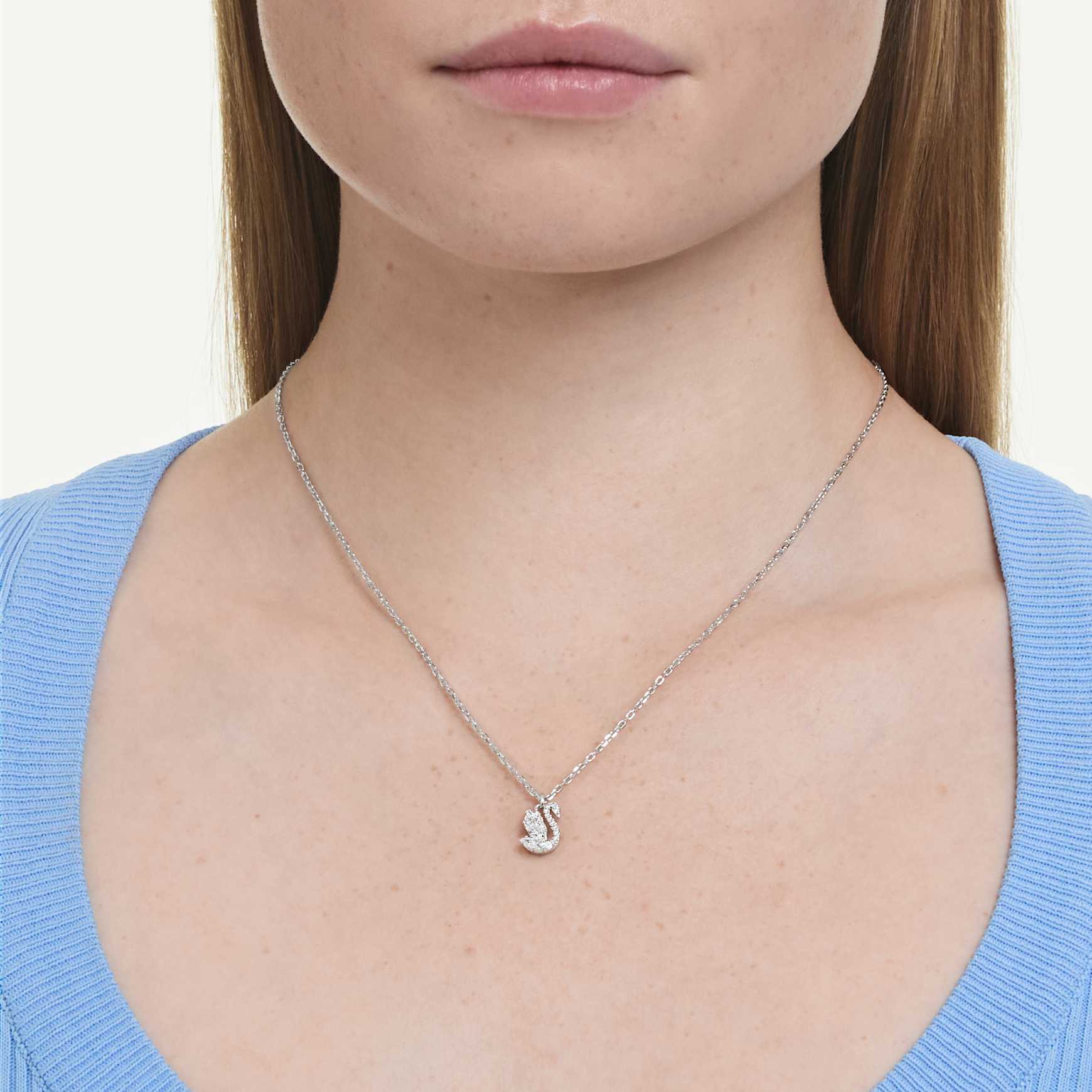 Swan pendant, Mixed cuts, Swan, White, Rhodium plated