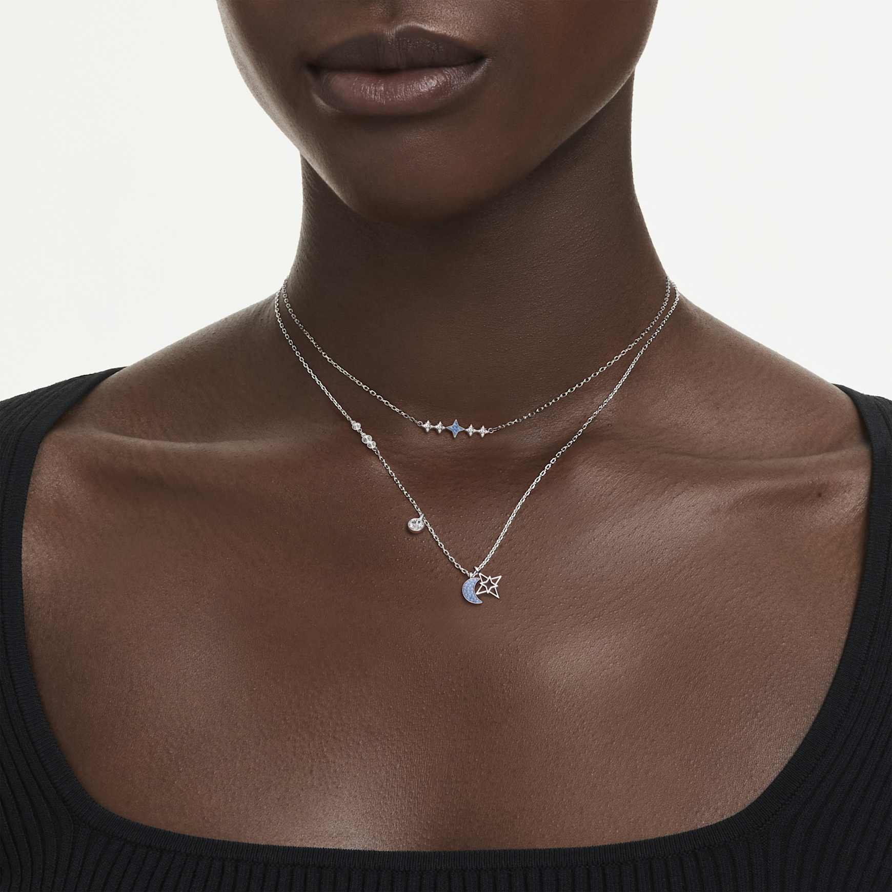 Symbolica necklace, Round cut, Moon, Blue, Rhodium plated