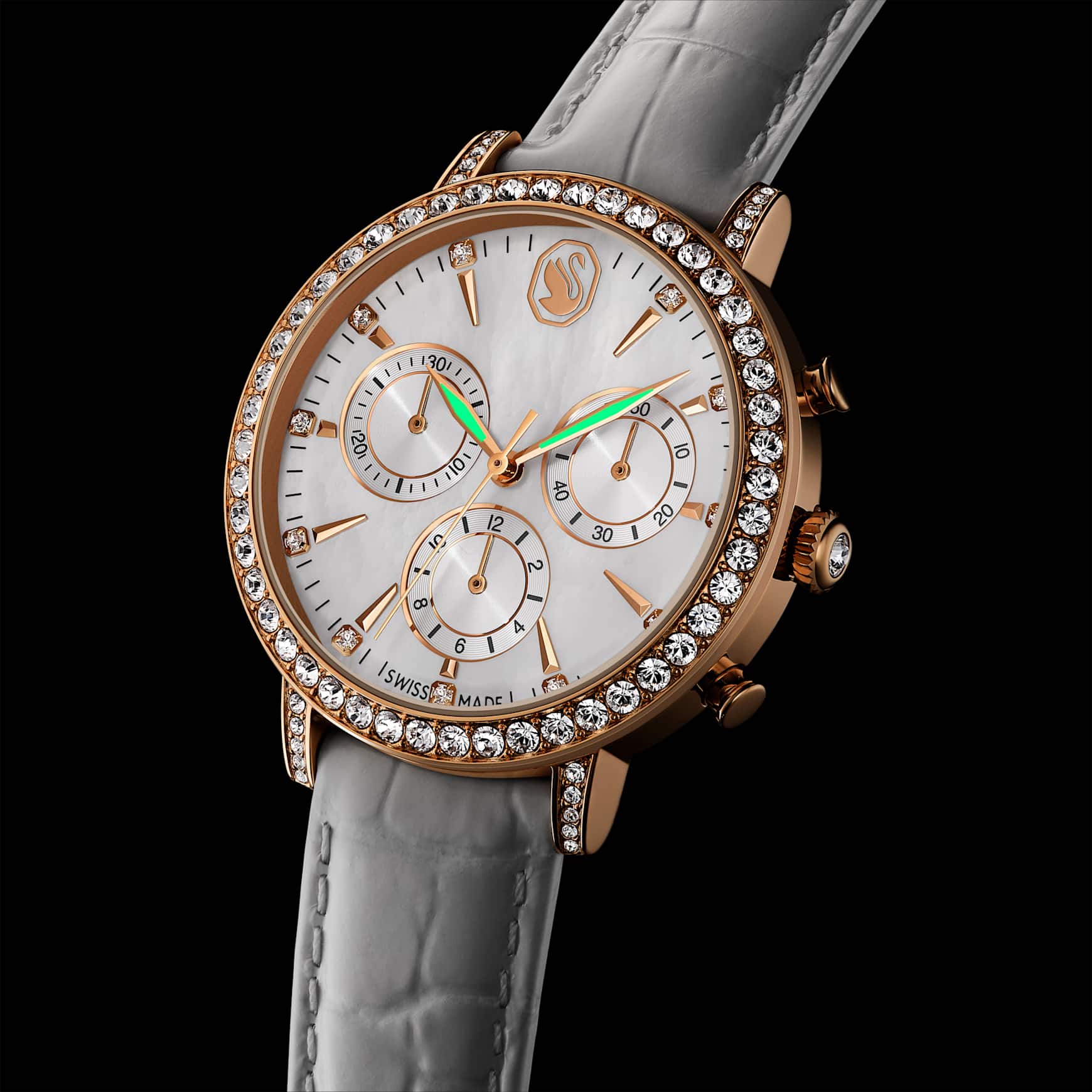 Matrix tennis chrono watch, Swiss Made, Leather strap, Rose gold tone, Rose gold-tone finish