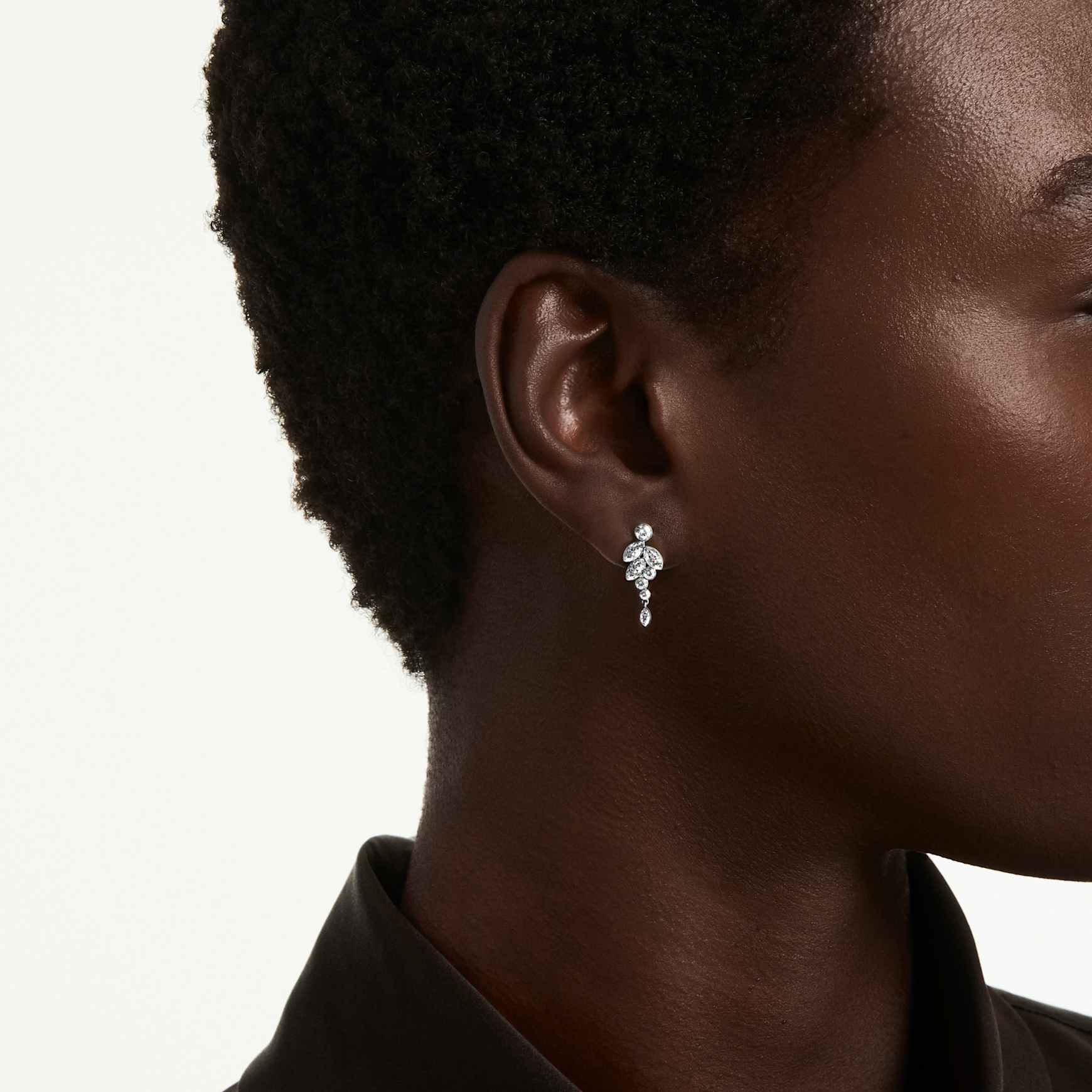 Diapason drop earrings, Mixed cuts, White, Rhodium plated