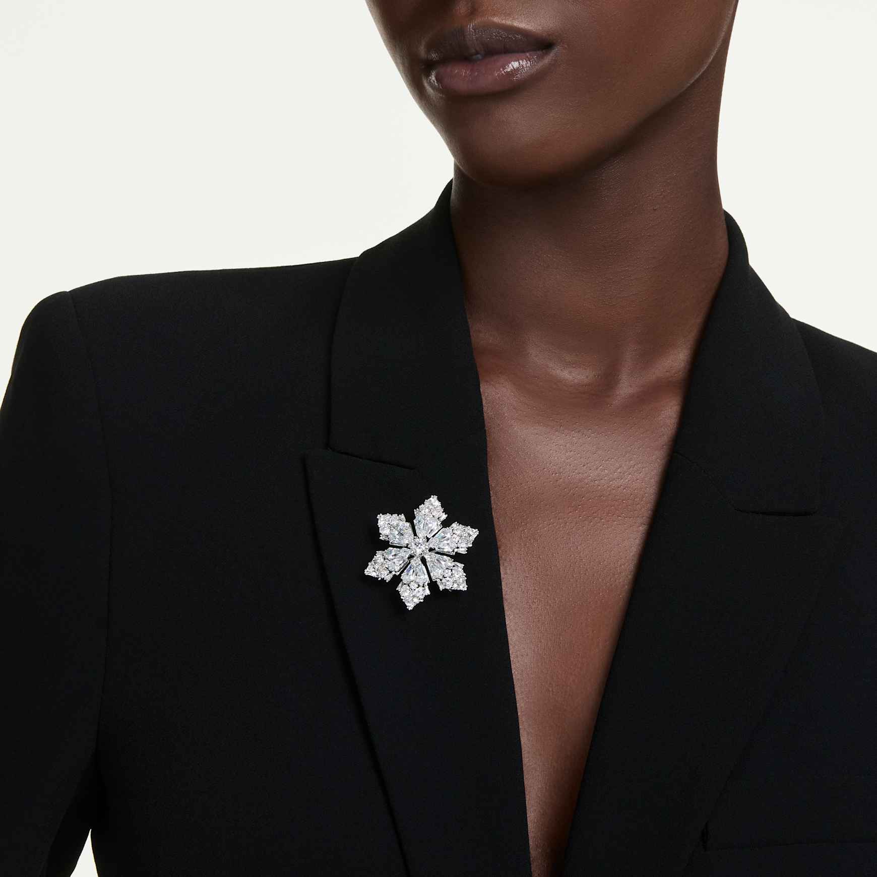 Idyllia pendant and brooch, Mixed cuts, Snowflake, White, Rhodium plated