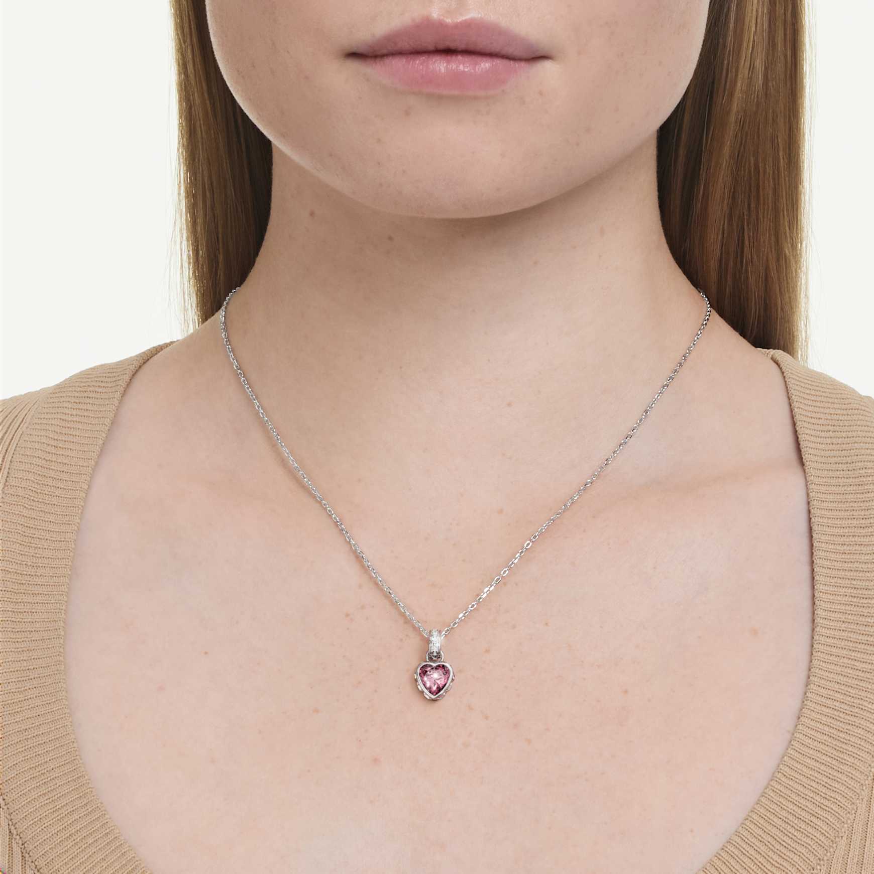 Chroma pendant, Mixed cuts, Pink, Rhodium plated