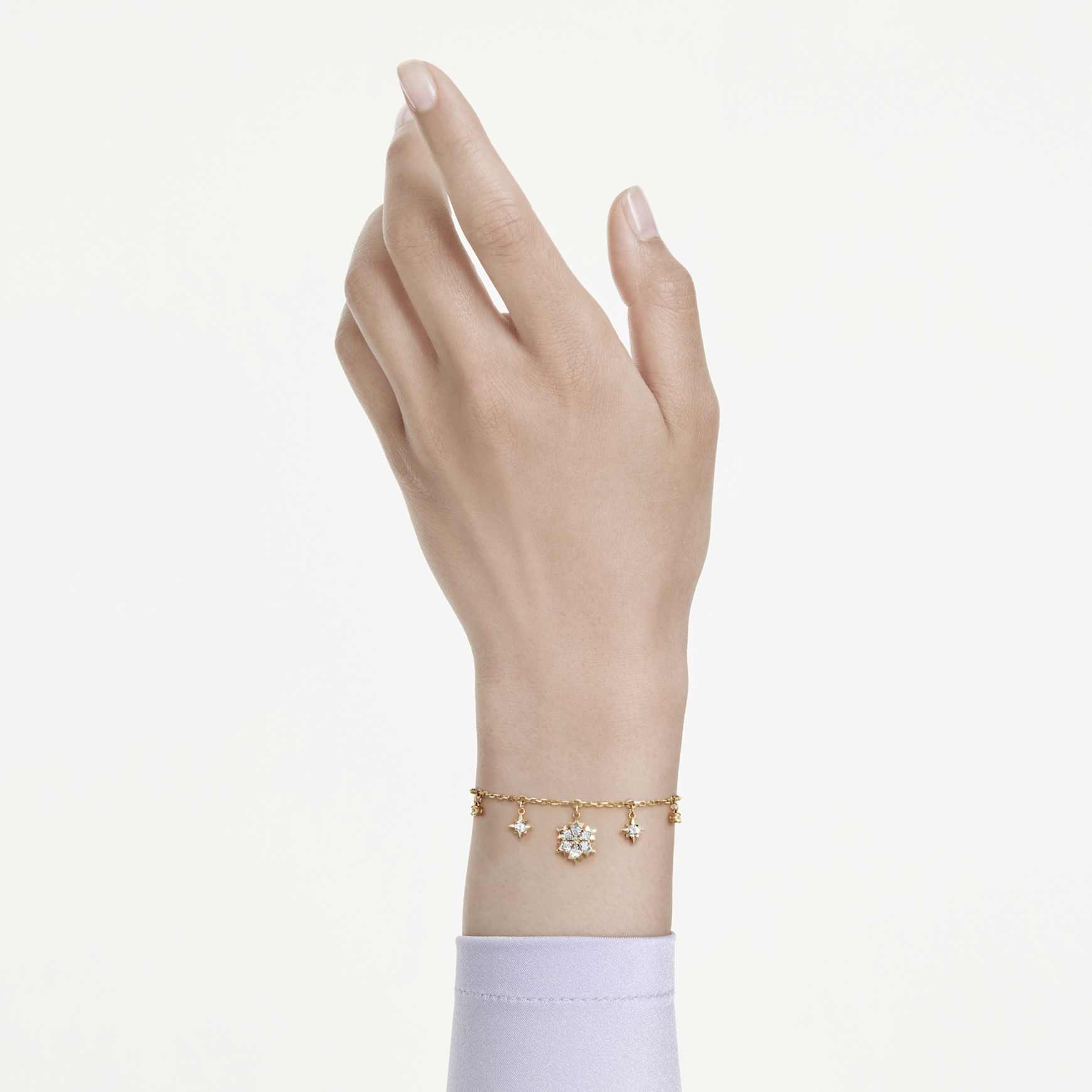 Magic bracelet, Mixed cuts, Snowflake, White, 18K gold finish