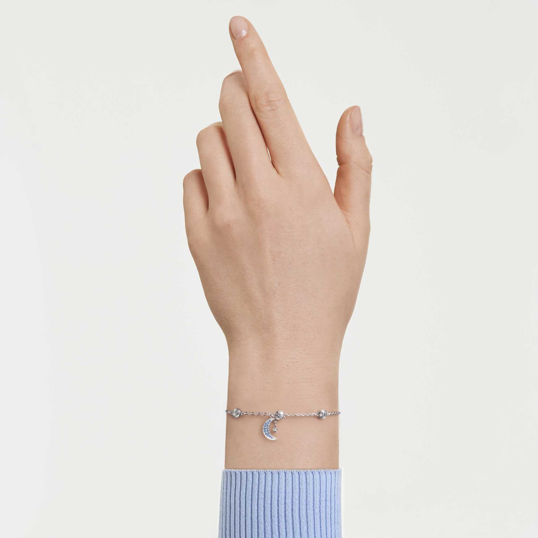 Symbolica bracelet, Round cut, Moon, Blue, Rhodium plated