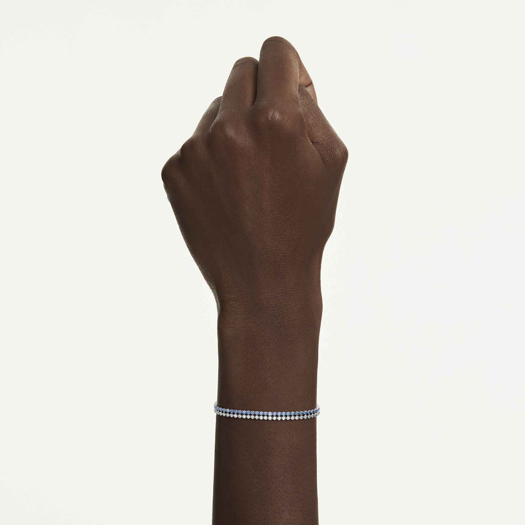 Matrix bracelet, Round cut, Blue, Rhodium plated