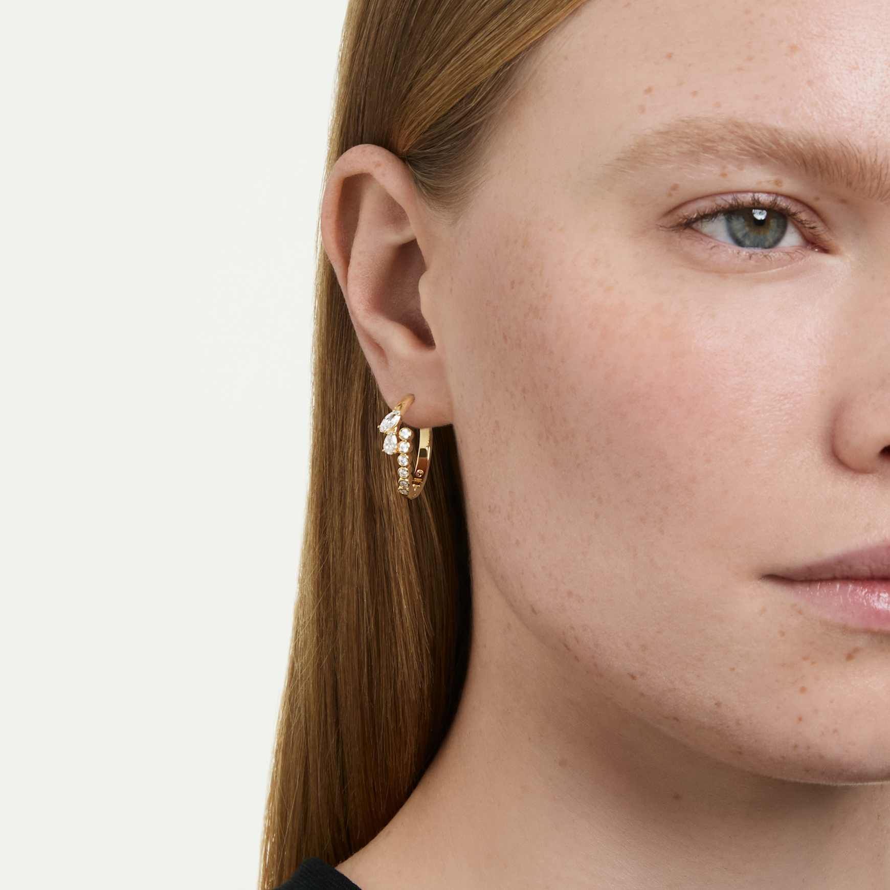 Mesmera hoop earrings, Mixed cuts, White, 18K gold finish