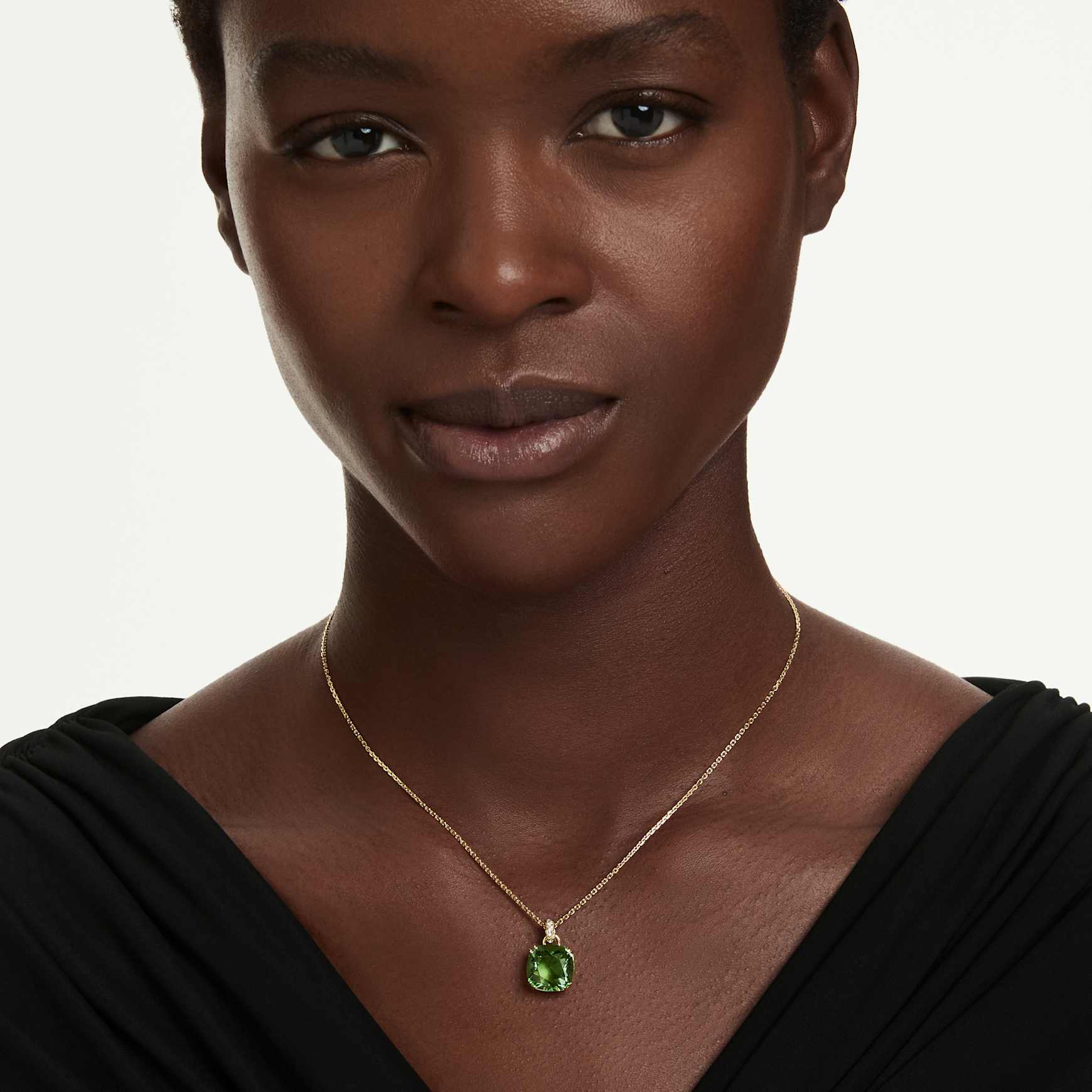 Millenia pendant, Cushion cut, Green, 18K gold finish