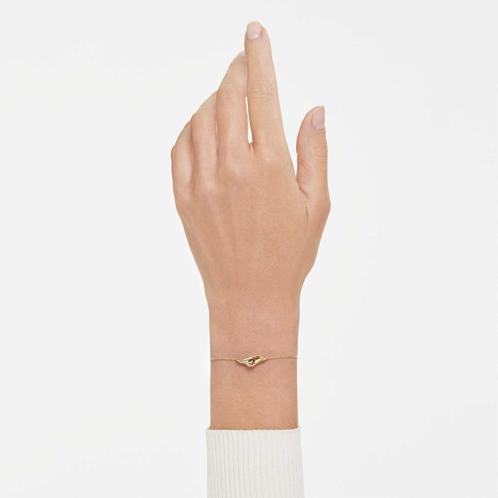 Swarovski Classica bracelet, Round cut, Interlocking, White, Sterling silver, 18K gold finish