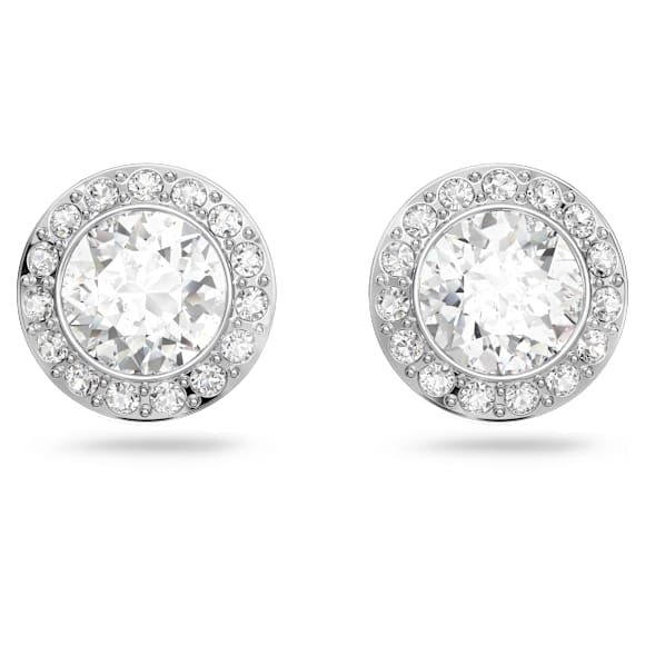 Angelic stud earrings, Round cut, White, Rhodium plated - Swarovski, 1081942
