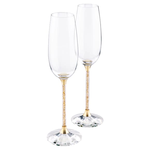 Crystalline Toasting Flutes , Gold Tone (Set of 2) | Swarovski