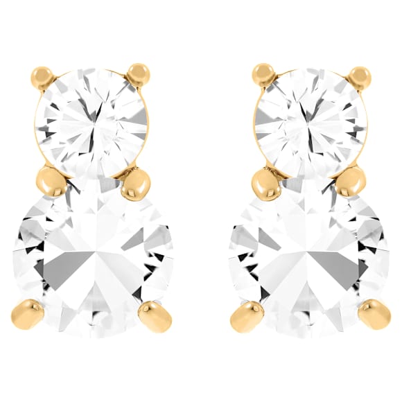 Solitaire 耳钉, 圆形切割, 白色, 镀金色调 - Swarovski, 5128809