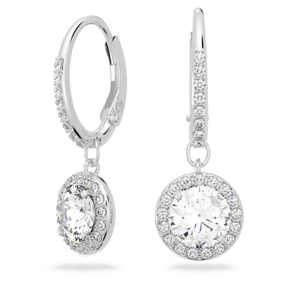 Długie kolczyki Angelic, Szlif okrągły, Białe, Powłoka z rodu - Swarovski, 5142721