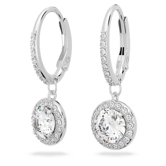 Długie kolczyki Angelic, Szlif okrągły, Białe, Powłoka z rodu - Swarovski, 5142721