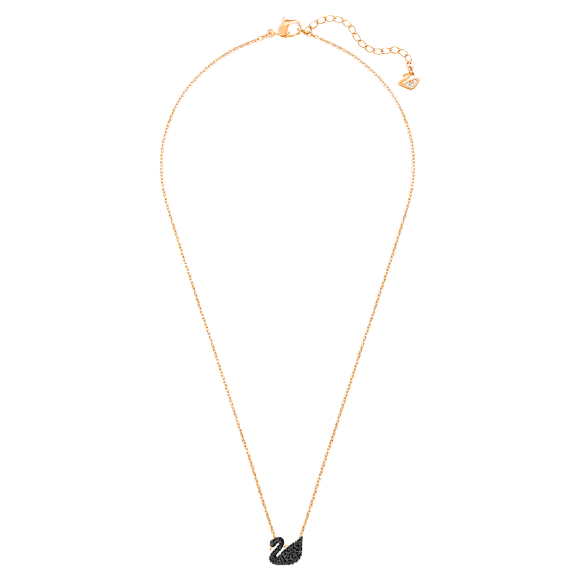Obesek Swan, Labod, Majhen, Črna, Prevleka rožnato zlatega odtenka - Swarovski, 5204133