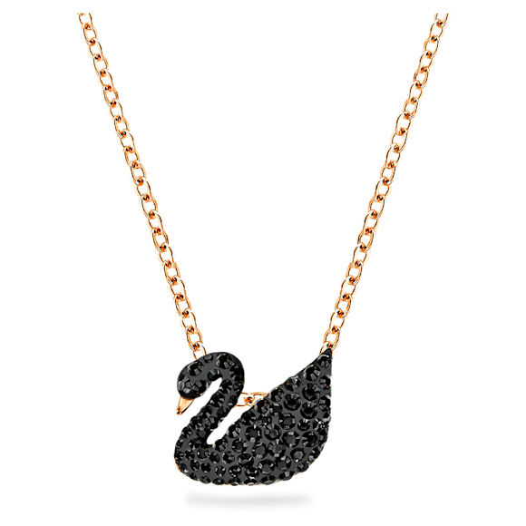 Swan Kolye, Kuğu, Siyah, Pembe altın rengi kaplama - Swarovski, 5204134