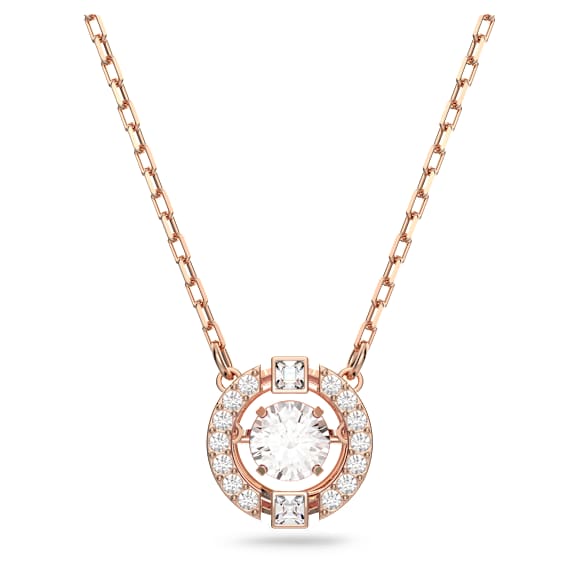 Una ネックレス, ラウンドカット, ホワイト, 18Kローズゴールドコーティング - Swarovski, 5272364