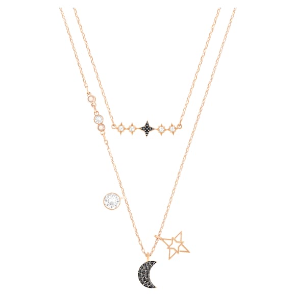 Symbolica necklace, Set (2), Moon and star, Black, Rose gold-tone plated - Swarovski, 5273290