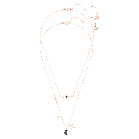 Symbolica Kolye, Set (2), Ay ve yıldız, Siyah, 18k pembe altın rengi yüzey - Swarovski, 5273290
