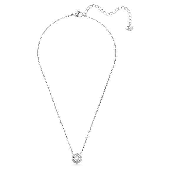 Una ネックレス, ラウンドカット, ホワイト, ロジウム・プレーティング