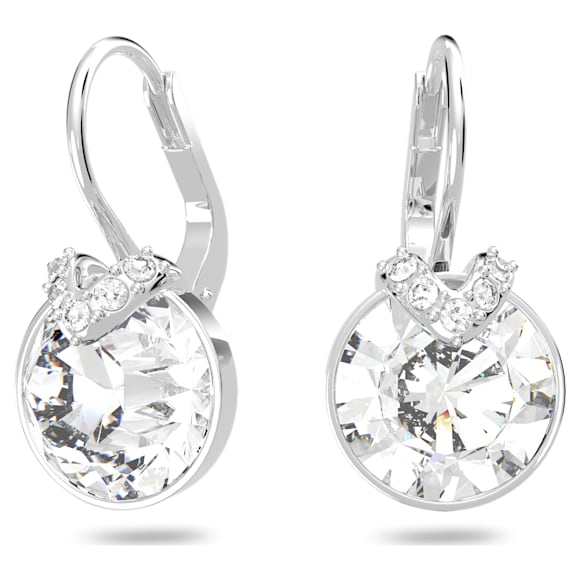 Bella V drop earrings, Round cut, White, Rhodium plated - Swarovski, 5292855