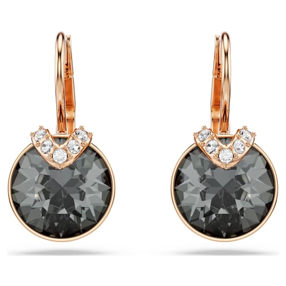 Bella V 水滴形耳環, 圓形切割, 灰色, 鍍金（玫瑰金色飾面） - Swarovski, 5299317