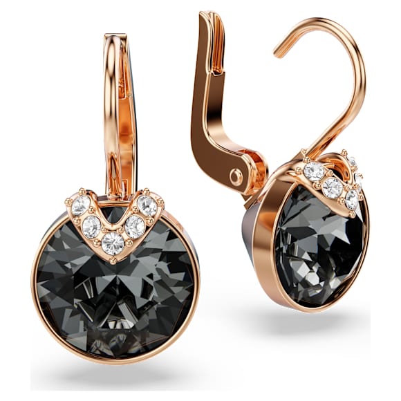 Długie kolczyki Bella V, Szlif okrągły, Szare, Wykończenie z 18-karatowego różowego złota - Swarovski, 5299317
