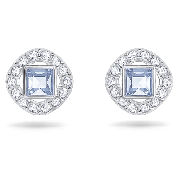 Una Angelic stud earrings, Square cut, Blue, Rhodium plated - Swarovski, 5352048