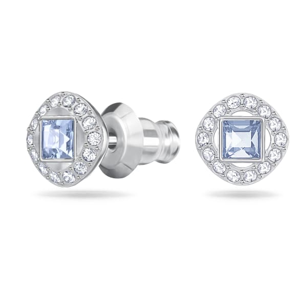 Una Angelic stud earrings, Square cut, Blue, Rhodium plated - Swarovski, 5352048