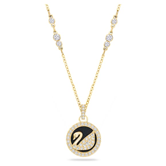 Leather Swan 链坠, 天鹅, 黑色, 镀金色调 - Swarovski, 5374919