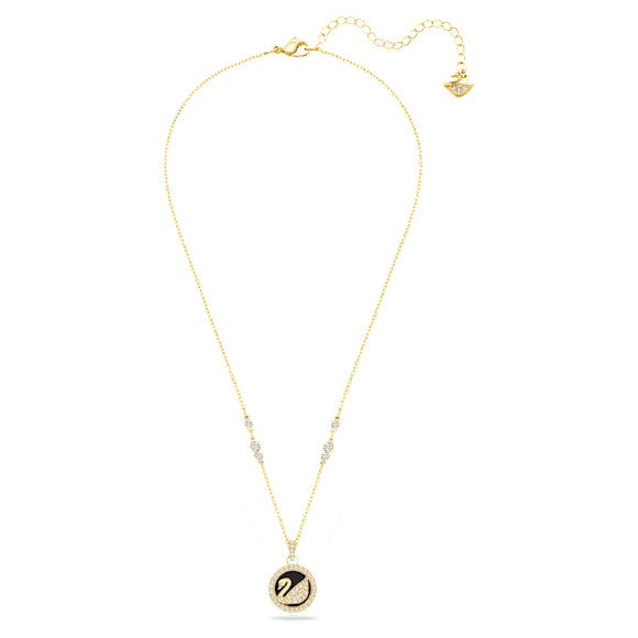 Leather Swan 链坠, 天鹅, 黑色, 镀金色调 - Swarovski, 5374919