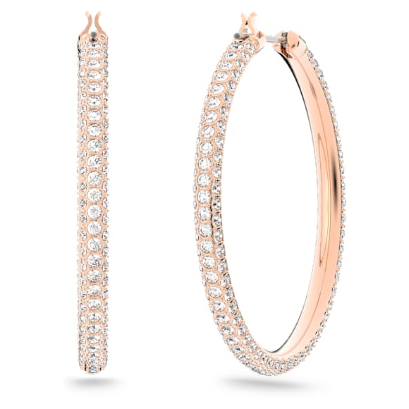 Stone フープピアス, パヴェ, 大, ホワイト, ローズゴールドトーン・プレーティング - Swarovski, 5383938