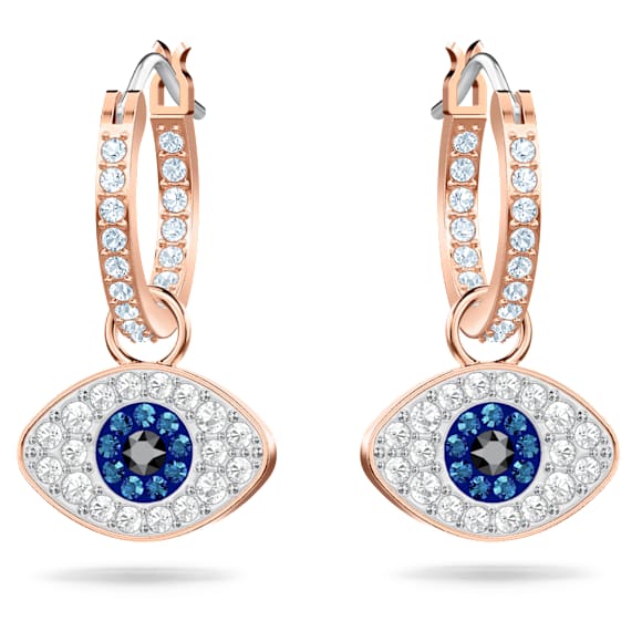 Symbolica hoop earrings, Evil eye, Blue, Rose gold-tone plated - Swarovski, 5425857