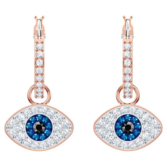 Symbolica hoop earrings, Evil eye, Blue, Rose gold-tone plated - Swarovski, 5425857