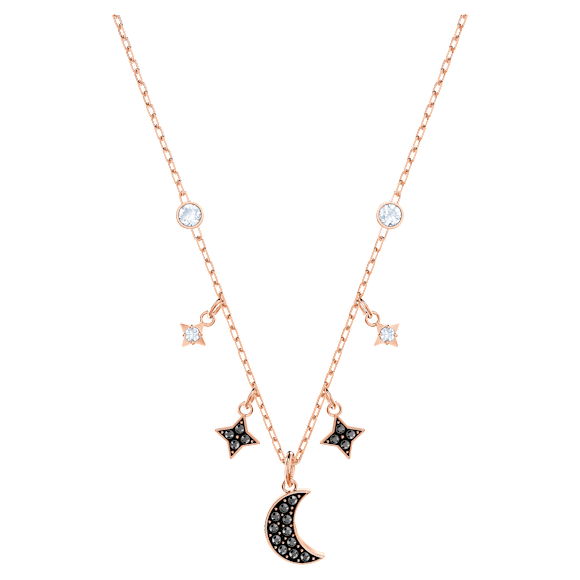 Symbolica necklace, Moon and star, Black, Rose gold-tone plated - Swarovski, 5429737