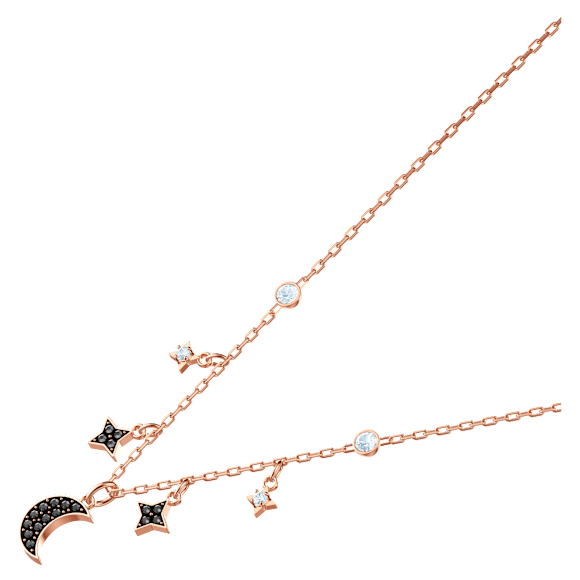 Symbolica necklace, Moon and star, Black, Rose gold-tone plated - Swarovski, 5429737