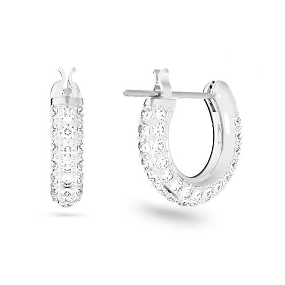 Stone 후프 이어링, 파베, 스몰, 화이트, 로듐 플래팅 - Swarovski, 5446004
