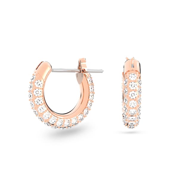Swarovski ローズゴールドピアス Dextera hoop earrings, Pavé, Small, White, Rose gold-tone plated