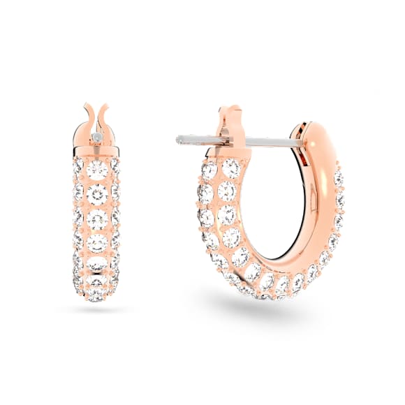 Dextera hoop earrings, Pavé, Small, White, Rose gold-tone plated