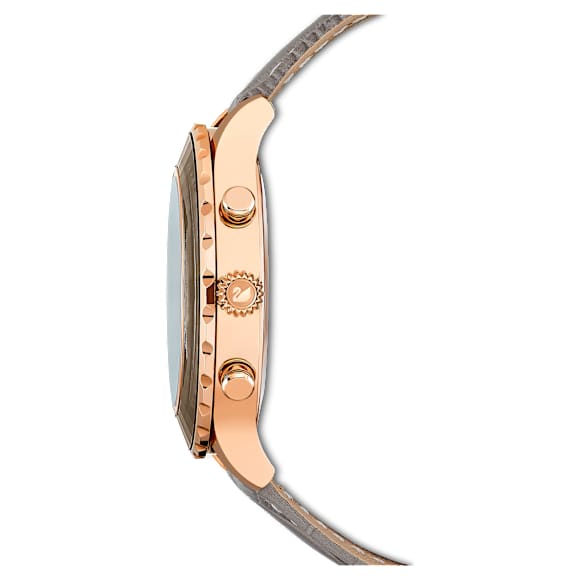 Relógio Octea Lux Chrono, Fabrico suíço, Pulseira de couro, Cinzento, Acabamento em rosa dourado - Swarovski, 5452495