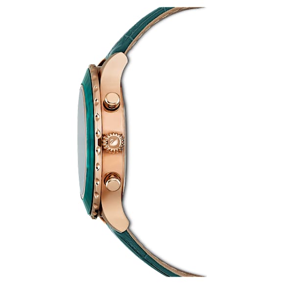 Montre Octea Lux Chrono, Fabriqué en Suisse, Bracelet en cuir, Verte, Finition or rose - Swarovski, 5452498