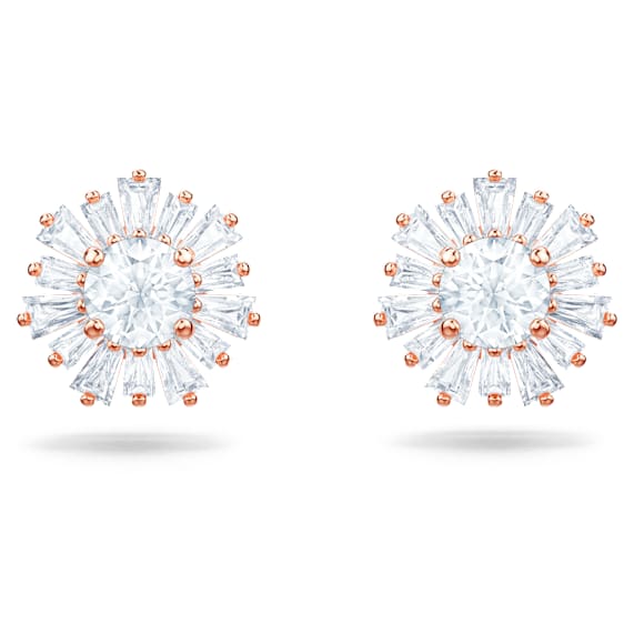 Idyllia stud earrings, Mixed cuts, Sun, White, Rose gold-tone plated - Swarovski, 5459597